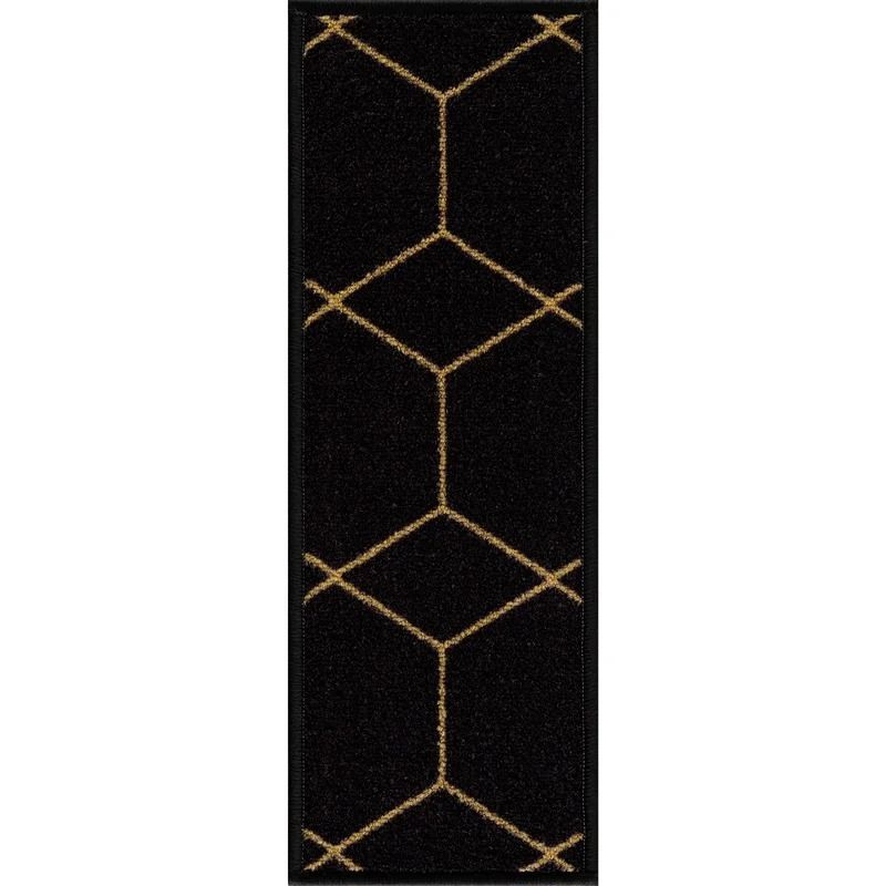 Black Tillison Hexagon Design Slip Resistant Stair Tread-8.5''x2'2'' thumbnail 3