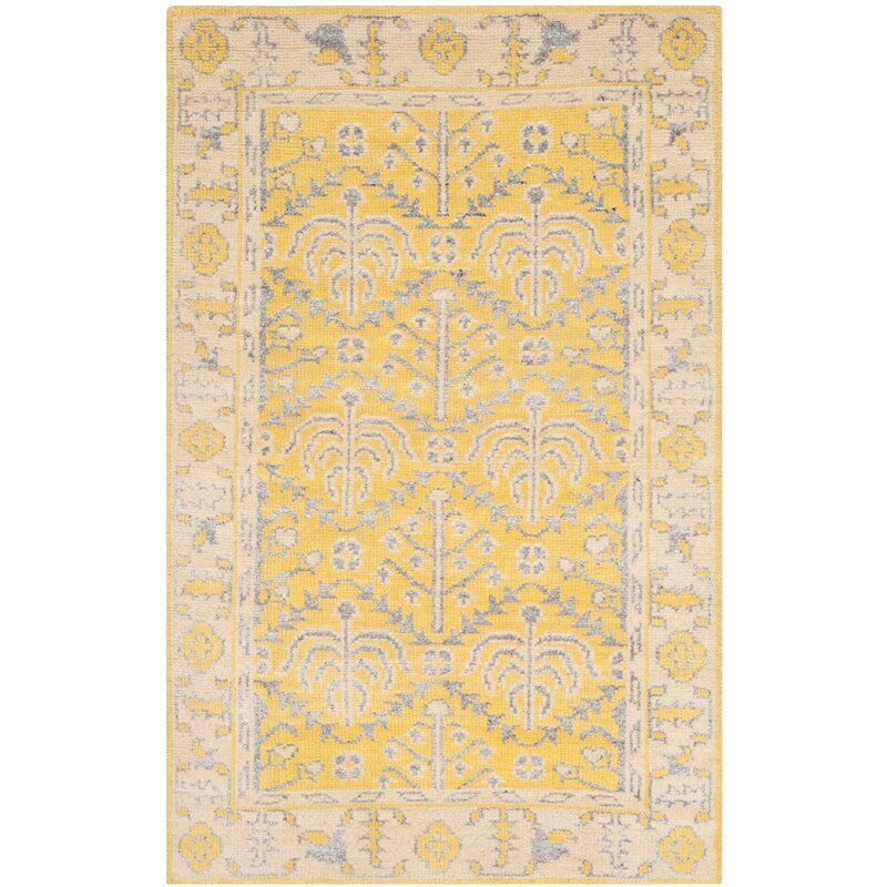 Maisie Oriental Knotted Cotton Yellow Area Rug thumbnail 2