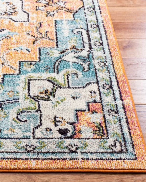 Yedidalga Oriental Orange Teal Gray Area Rug-8'x10' thumbnail 2