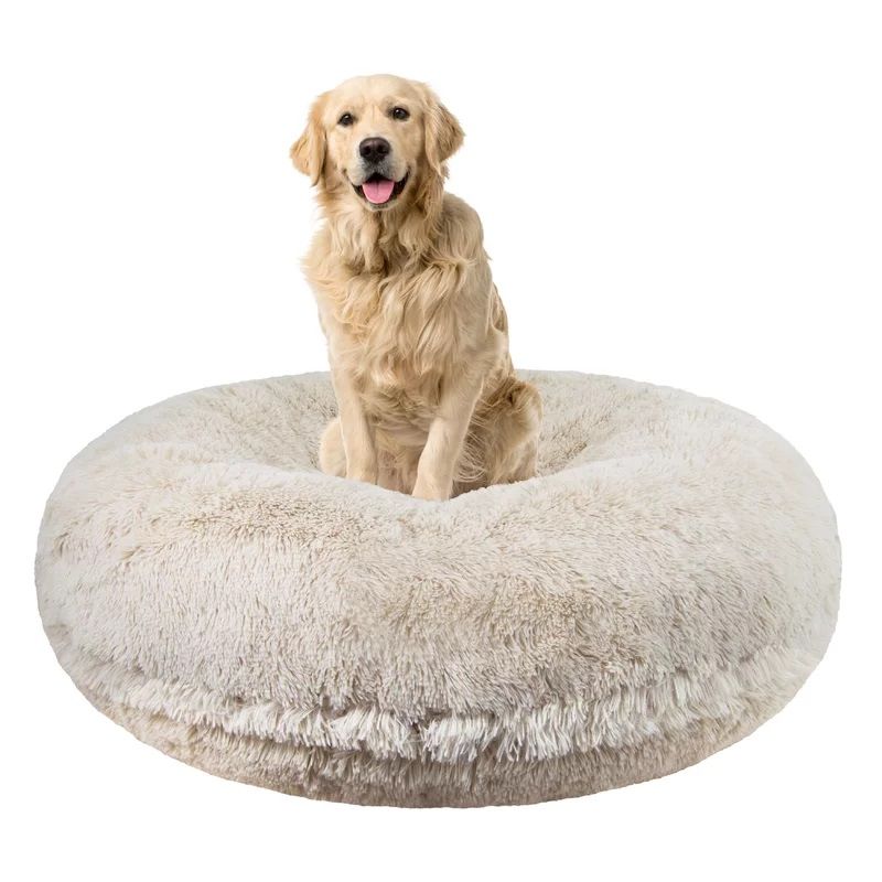 Bessie + Barnie Signature Short Shag Luxury Extra Plush Faux Fur Bagel Dog & Cat Bed thumbnail 2
