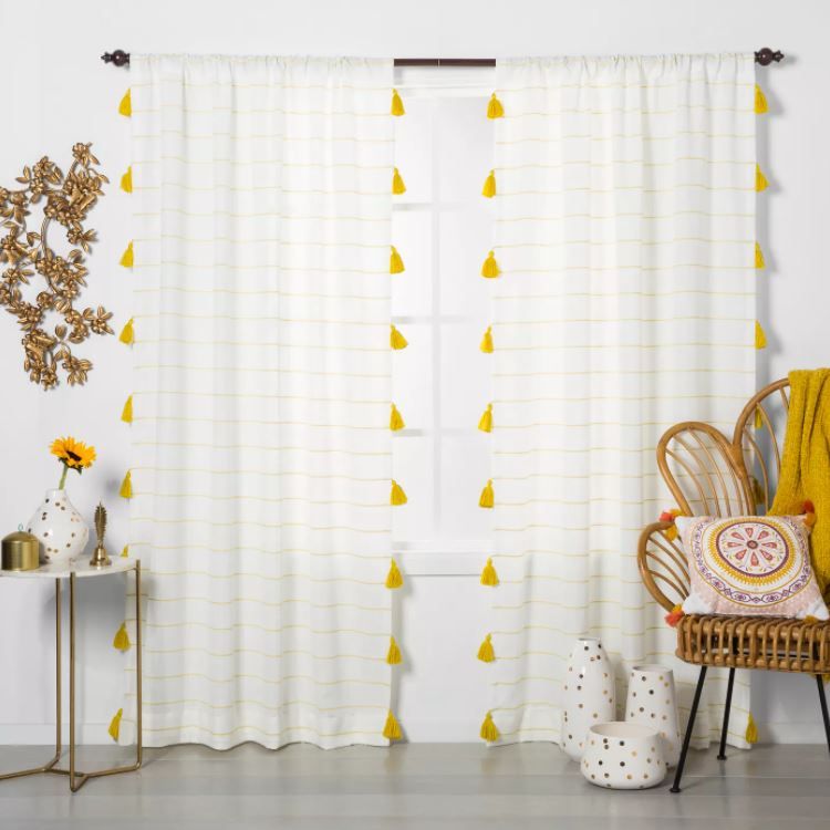 Contrast Stripe Light Filtering Curtain Panel with Tassels Opalhouse thumbnail 3