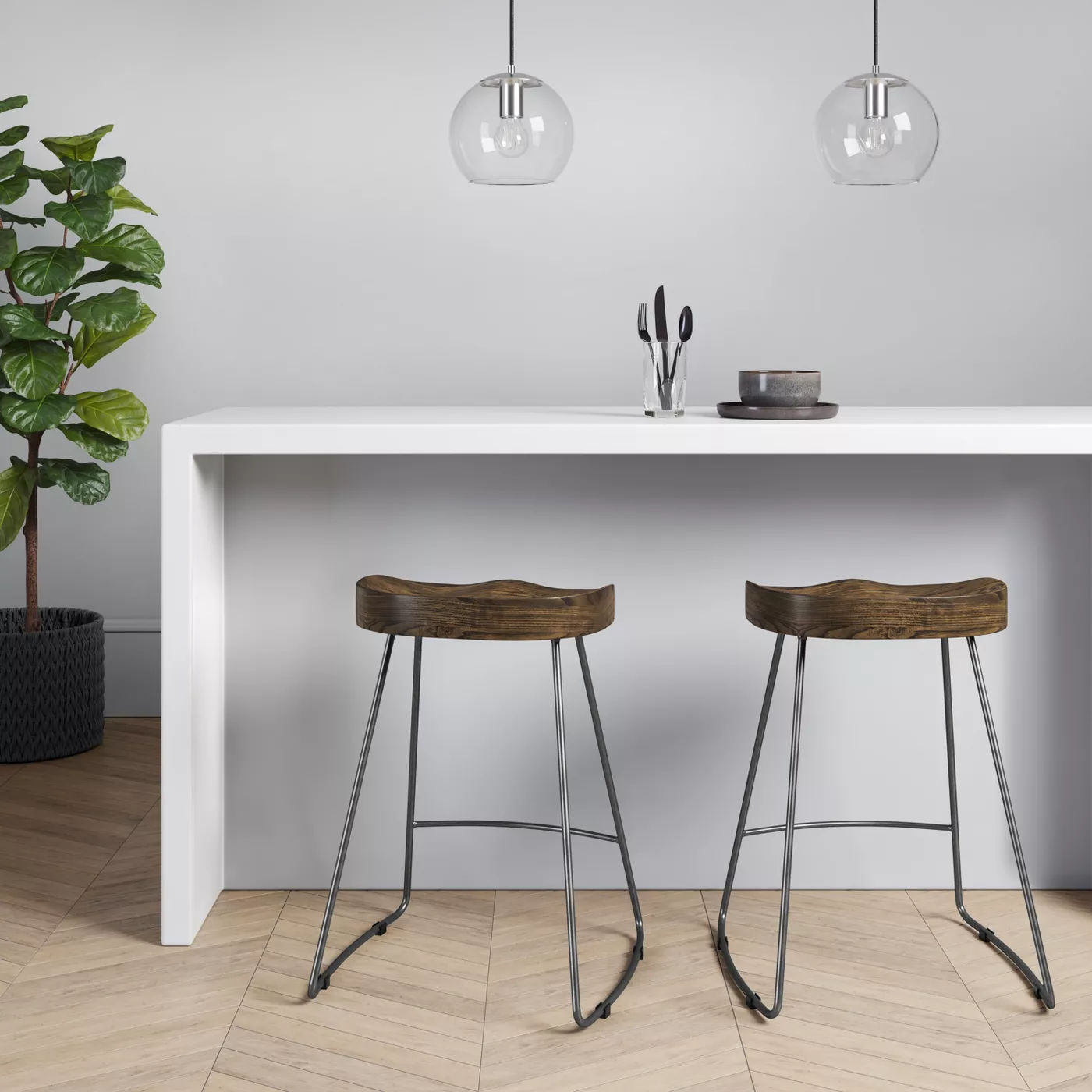 Hull Low Back Wood/Metal Counter Height Barstool thumbnail 4