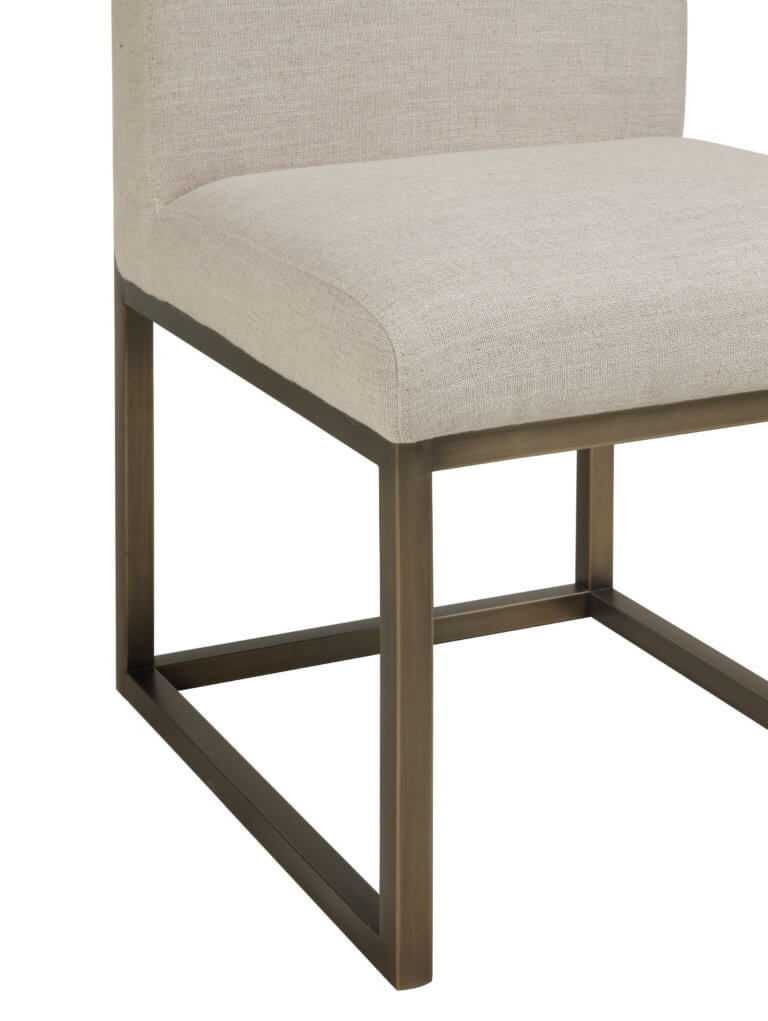 sleek beige linen chair in brass thumbnail 3