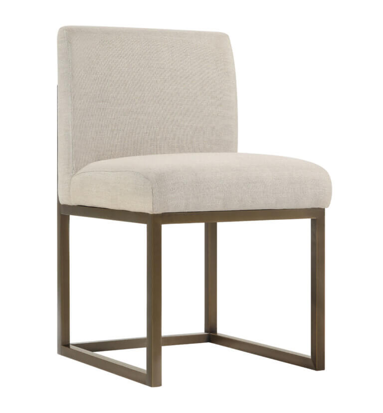 sleek beige linen chair in brass thumbnail 6