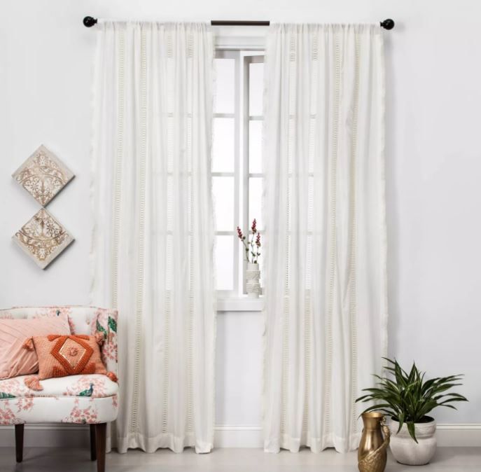 Lace Trim Light Filtering Curtain Panel  thumbnail 3