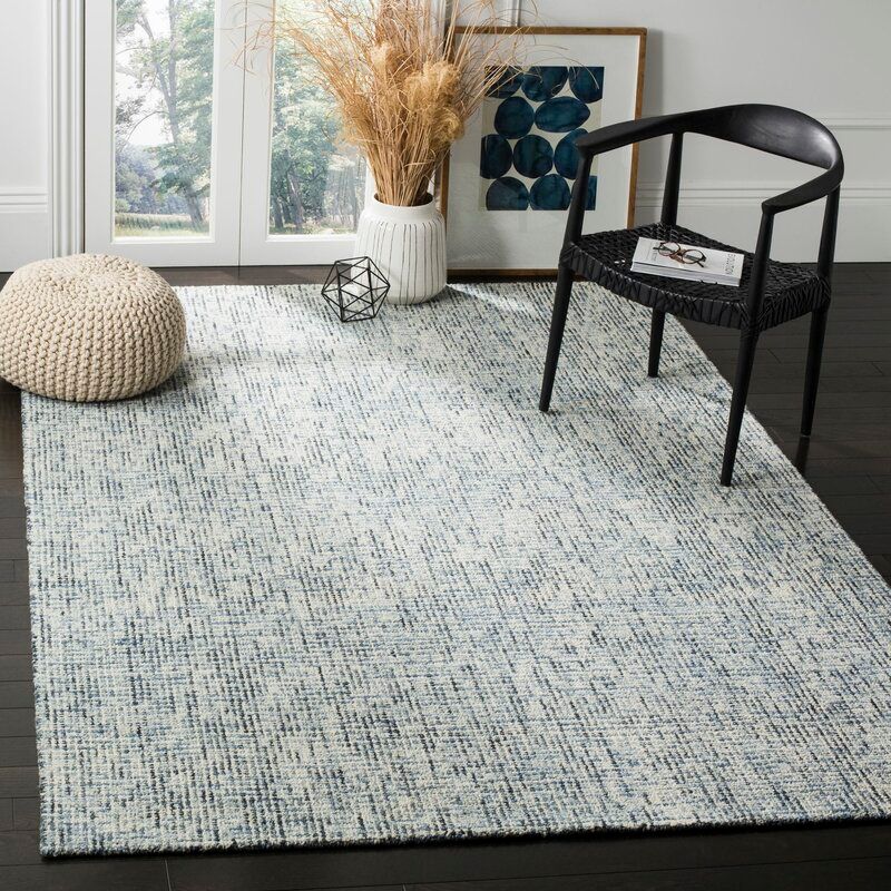 Handmade Tufted Wool Blue Charcoal Area Rug-8'x10' thumbnail 2