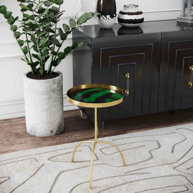 ENAMEL BLACK GREEN ACCENT TABLE thumbnail 2