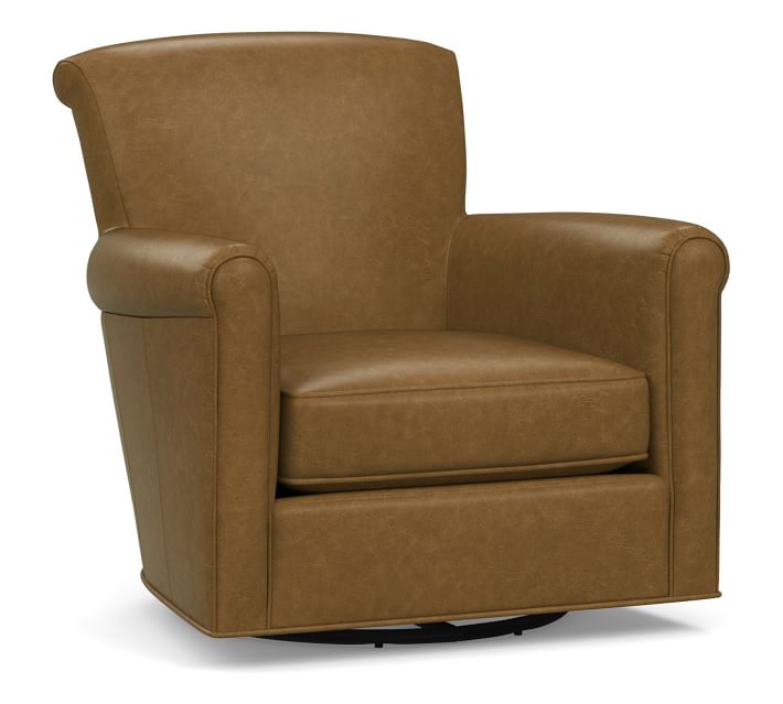 Irving Roll Arm Leather Swivel Armchair thumbnail 3