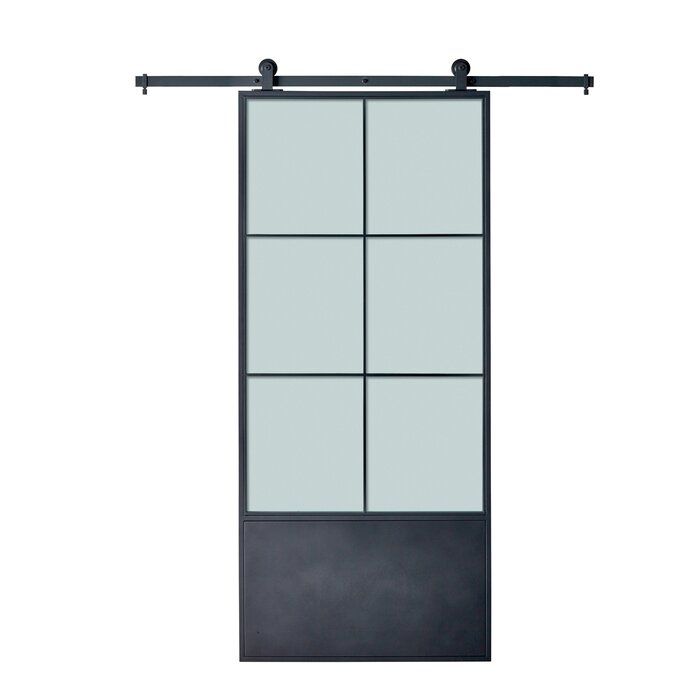 Paneled Metal and Glass Broadway Barn Door thumbnail 2