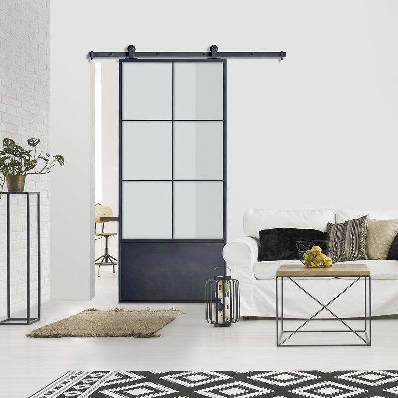 Paneled Metal and Glass Broadway Barn Door thumbnail 3