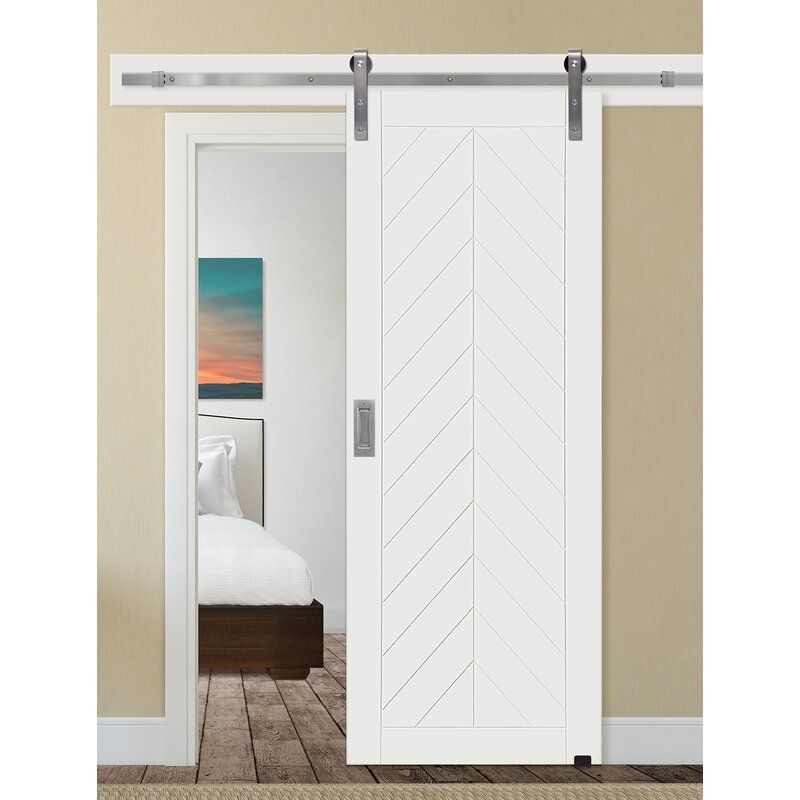 Paneled Manufactured Wood Primed Chevron Barn Door thumbnail 2