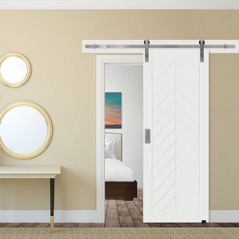 Paneled Manufactured Wood Primed Chevron Barn Door thumbnail 3