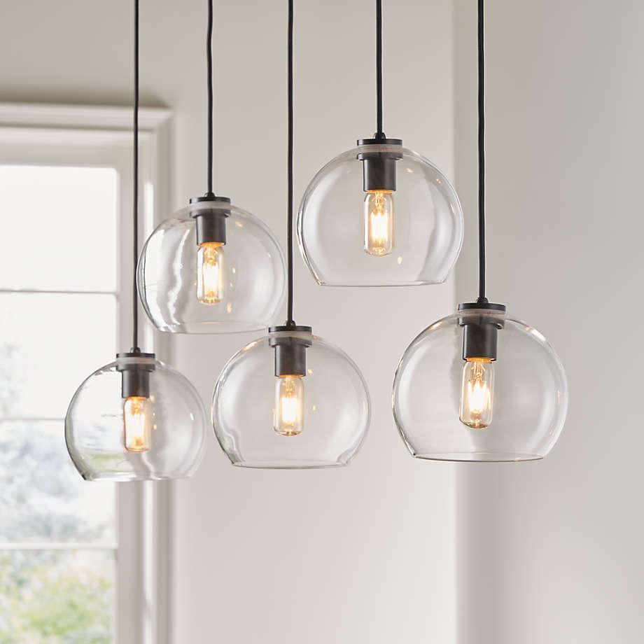 Arren Black Linear 5 Light Pendant with Clear Round Shades thumbnail 3