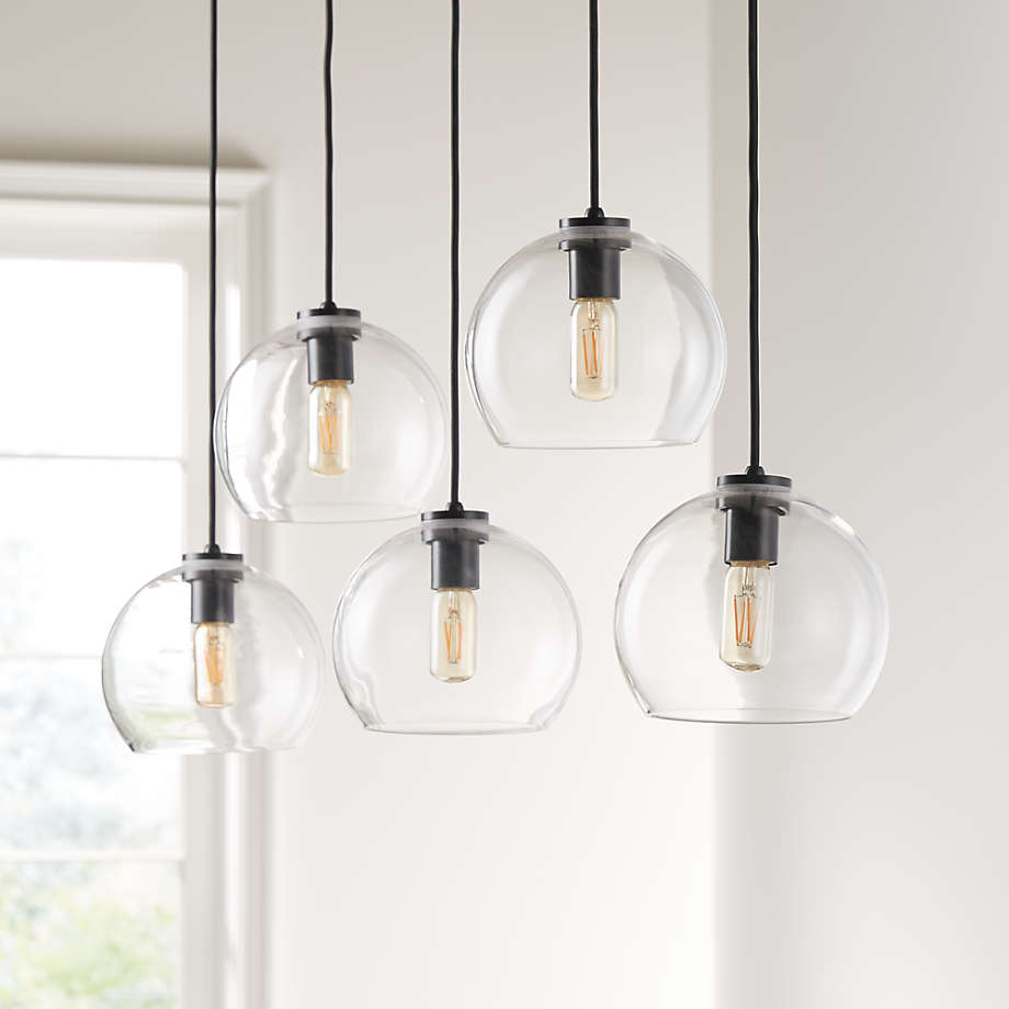 Arren Black Linear 5 Light Pendant with Clear Round Shades thumbnail 2