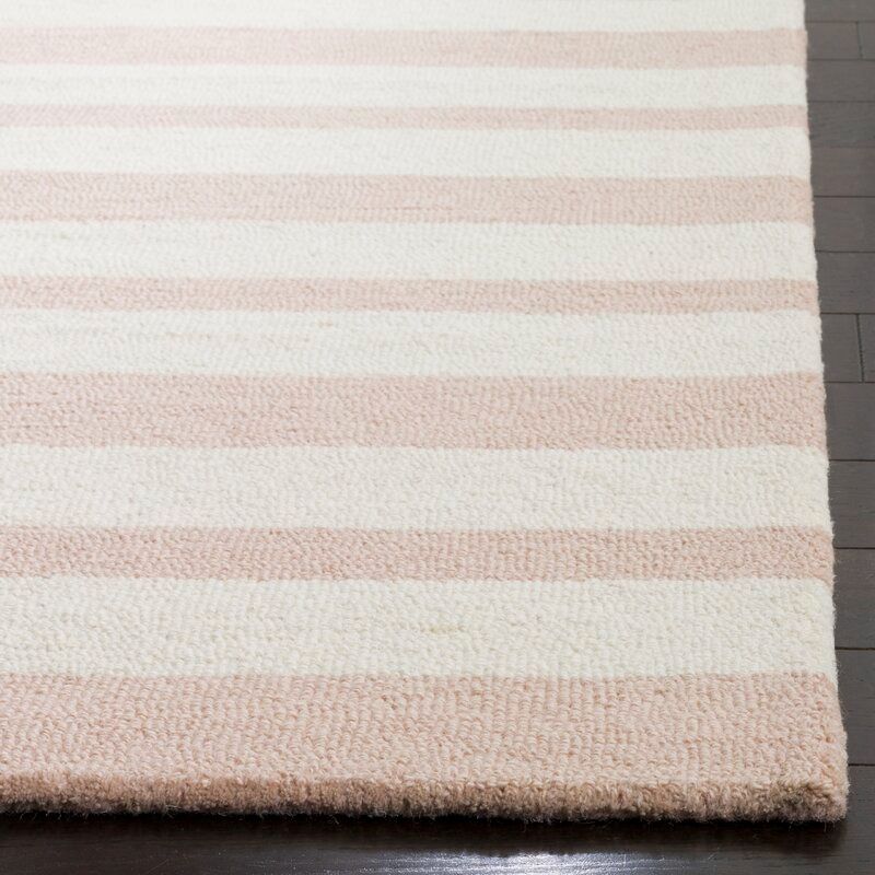 Claro Striped Handmade Tufted Wool Pink Ivory Area Rug-8'x10' thumbnail 3
