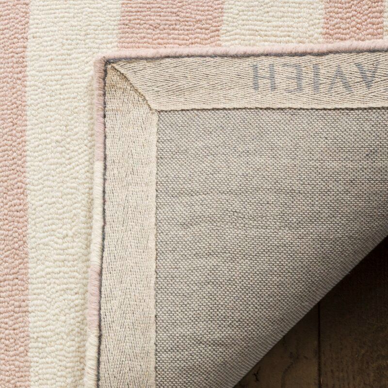 Claro Striped Handmade Tufted Wool Pink Ivory Area Rug-8'x10' thumbnail 4