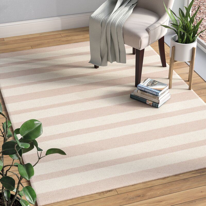 Claro Striped Handmade Tufted Wool Pink Ivory Area Rug-8'x10' thumbnail 2