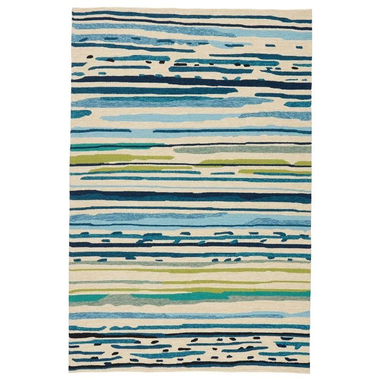 Dedrick Striped Handmade Looped Hooked Blue Light Green Indoor Outdoor Area Rug-10'x14' thumbnail 5