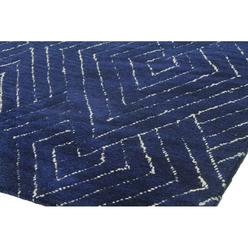 Utsey Geometric Handmade Tufted Wool Navy Area Rug-7'6''x9'6'' thumbnail 5