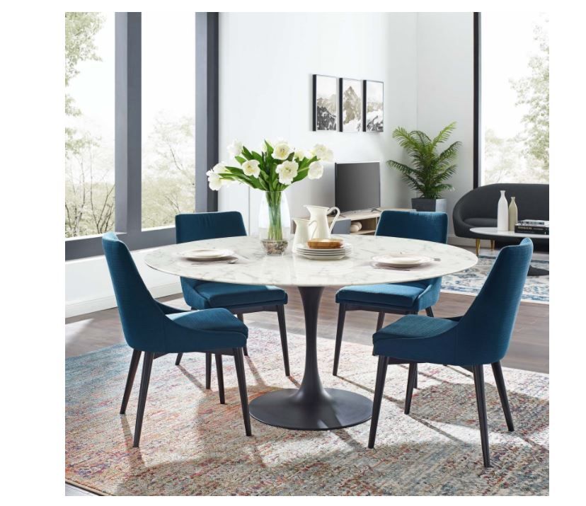 Pila 60" Round Artificial Marble Dining Table thumbnail 3