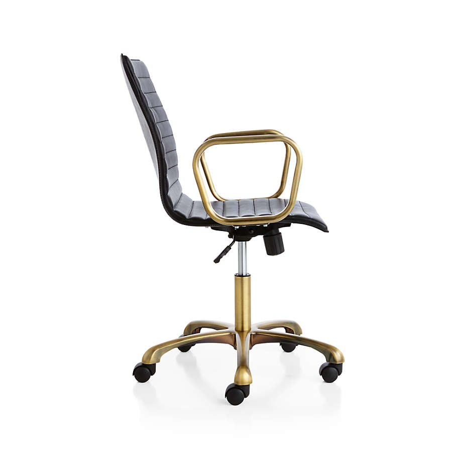 Ripple Black Leather Office Chair with Brass Frame thumbnail 3