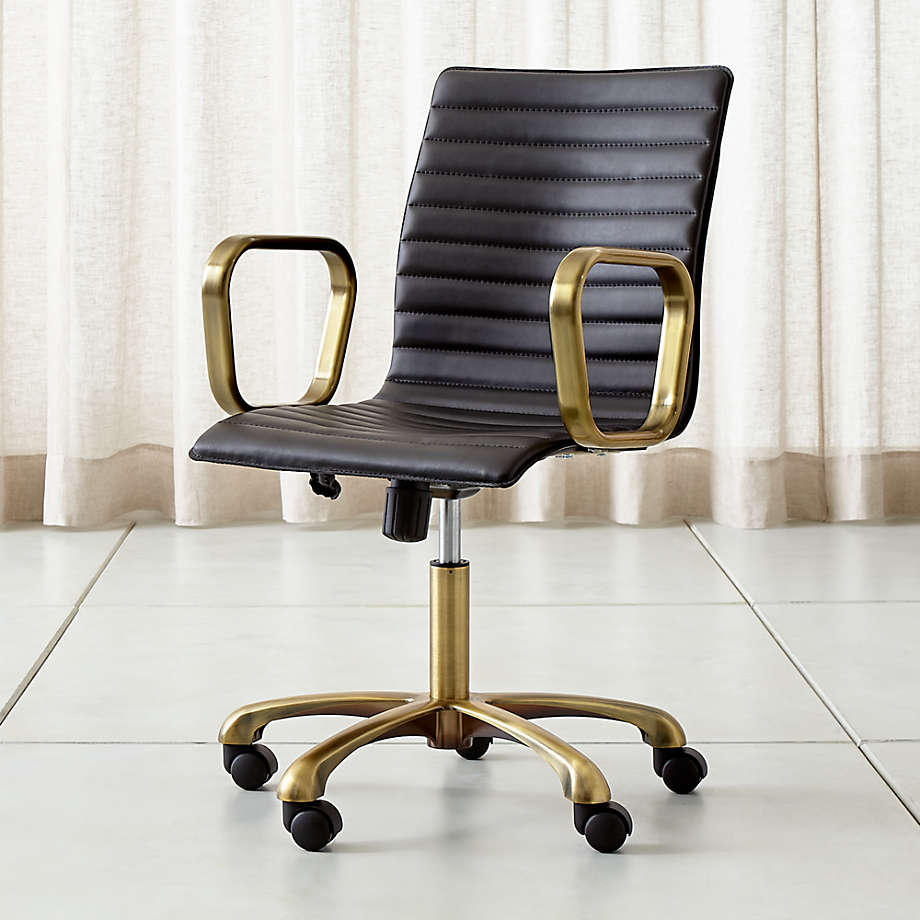 Ripple Black Leather Office Chair with Brass Frame thumbnail 6
