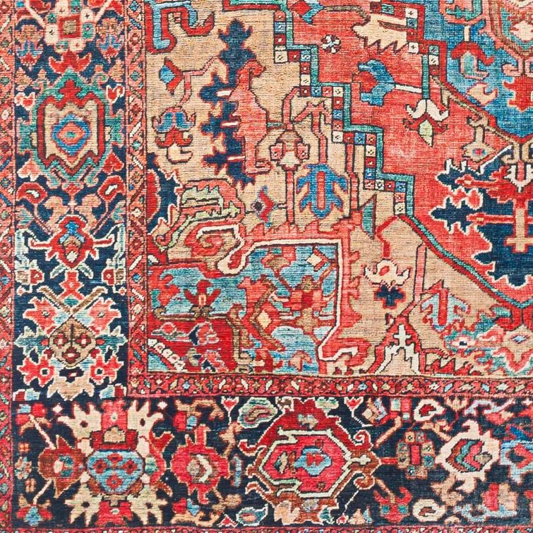 Crook Oriental Bright Red Beige Blue Area Rug-9'x12' thumbnail 4