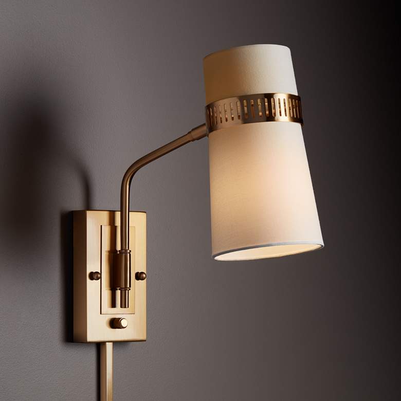 Cartwright Warm Antique Brass Plug In Wall Lamp thumbnail 2