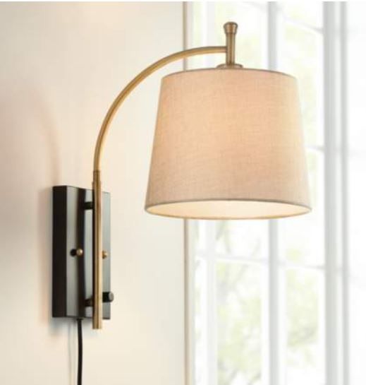 Chester Antique Brass and Black Swing Arm Wall Lamp thumbnail 4