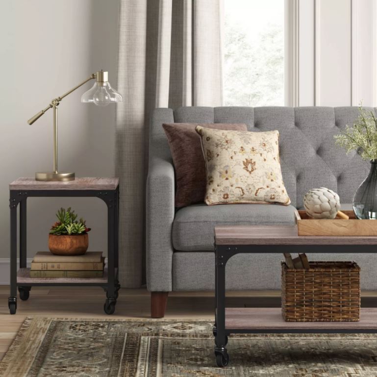 Jackman Industrial End Table with Wood Shelves and Metal Frame  thumbnail 2