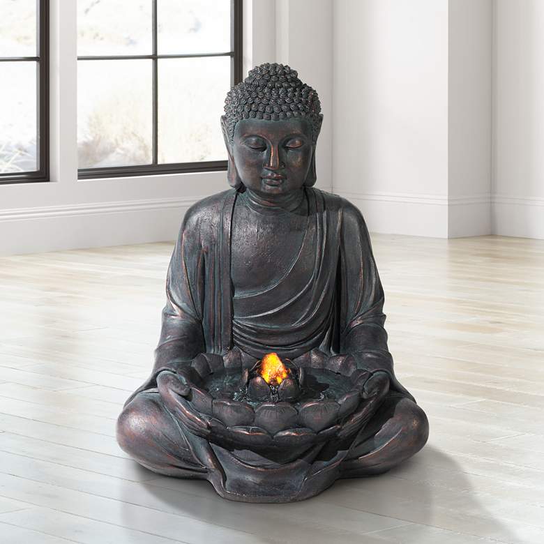 Meditating Buddha 24 High Bubbler Fountain with Light thumbnail 3