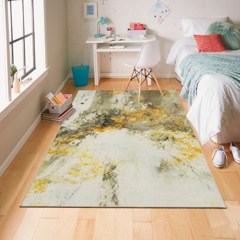 Abstract Tufted Cream Gold Area Rug thumbnail 2