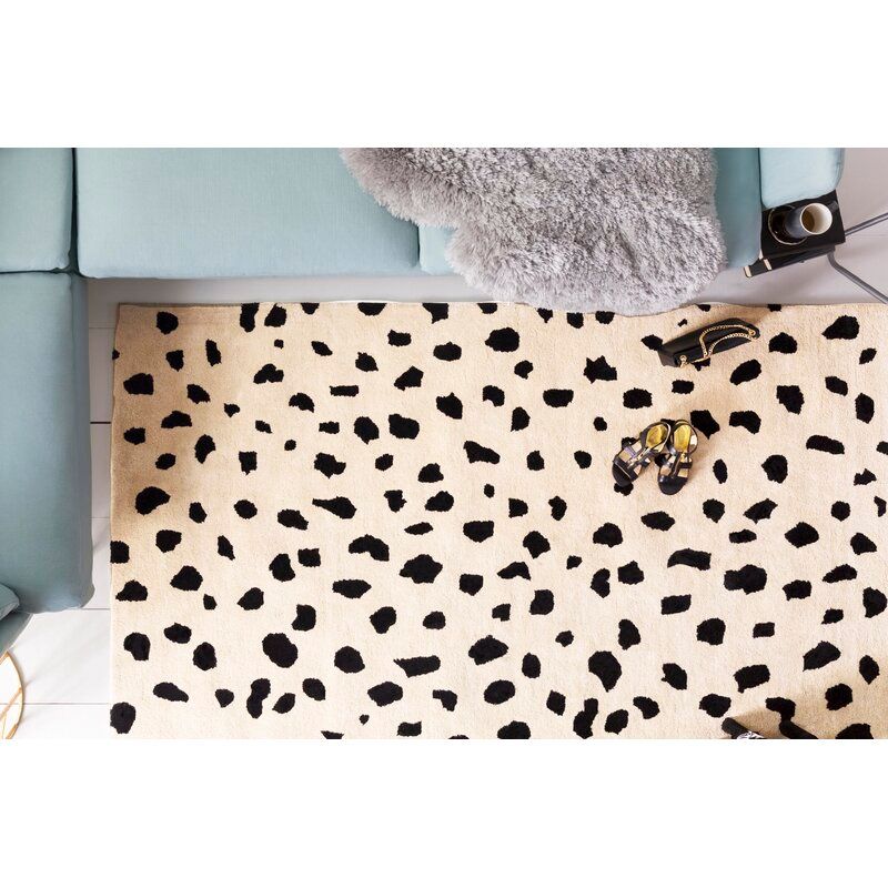 Animal Print Handmade Tufted Wool Beige Black Area Rug-8'x10' thumbnail 3