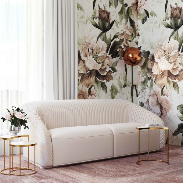 Skye Pleated Beige Velvet Sofa thumbnail 2