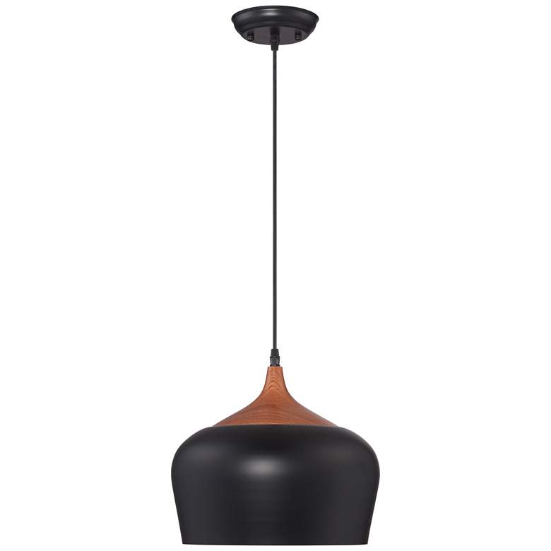 Felton Black Aluminum and Wood Wide Pendant thumbnail 3