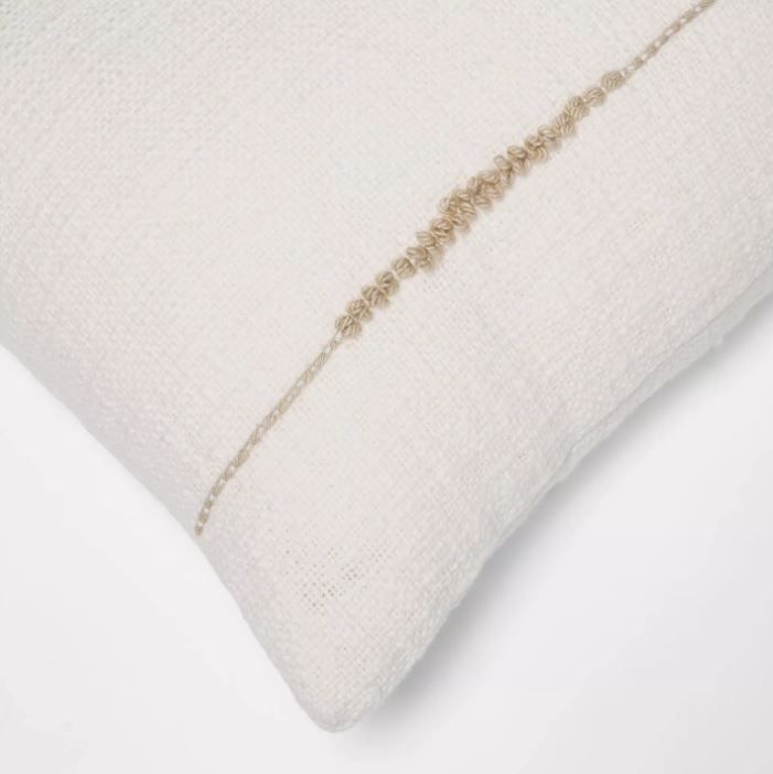 Embroidered Thin Line Lumbar Throw Pillow With Insert-20"X12" thumbnail 2