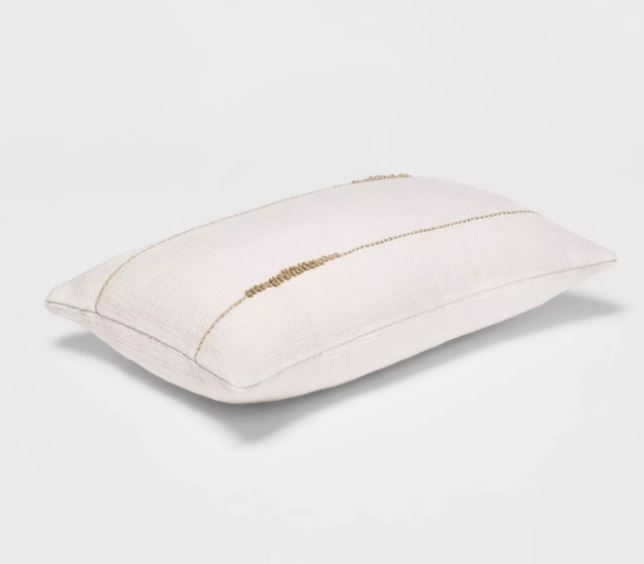 Embroidered Thin Line Lumbar Throw Pillow With Insert-20"X12" thumbnail 3