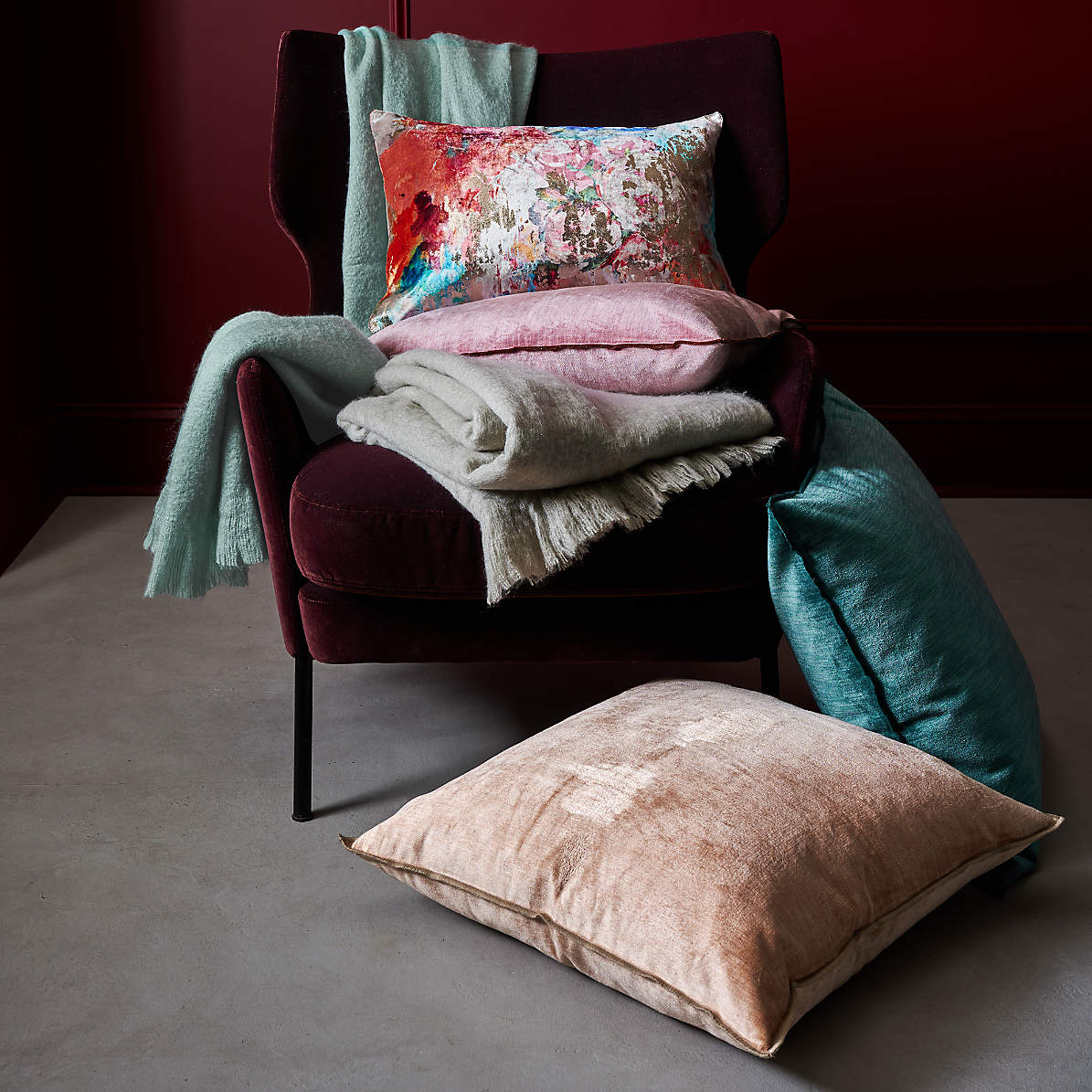 Alex Bordeaux Velvet Accent Chair thumbnail 7