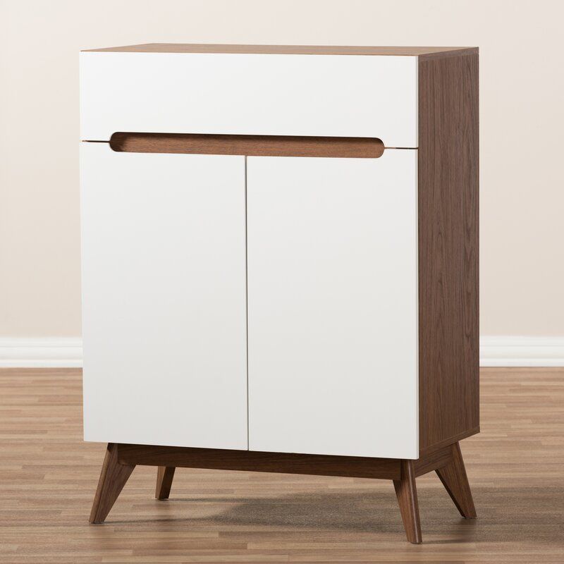 Mid Century Walnut 9 Pair Shoe Storage Cabinet thumbnail 3
