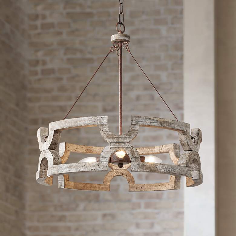 Distressed Cream Three Light Drum Pendant thumbnail 2