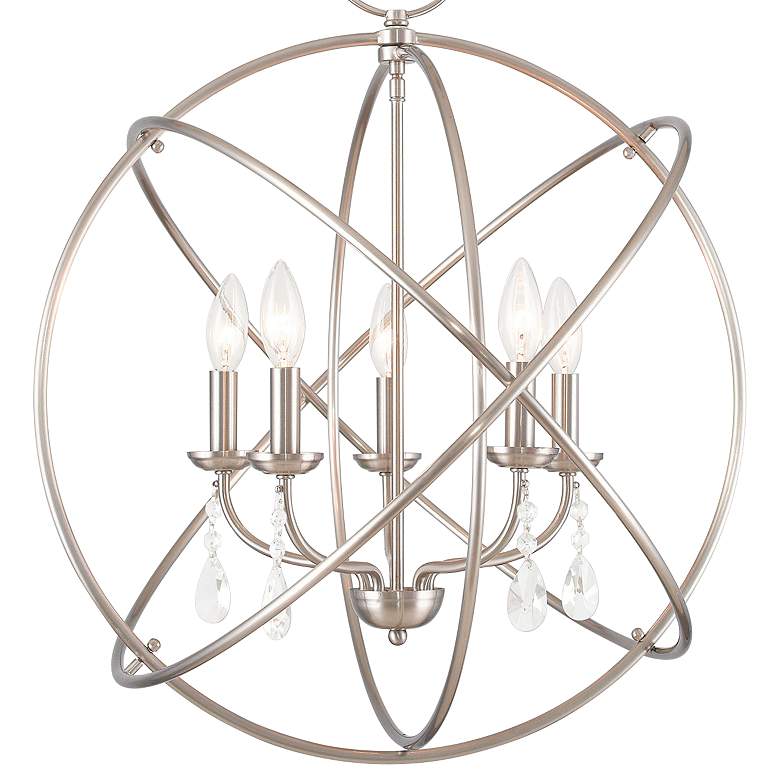 Wide Brushed Nickel Five Light Chandelier thumbnail 2