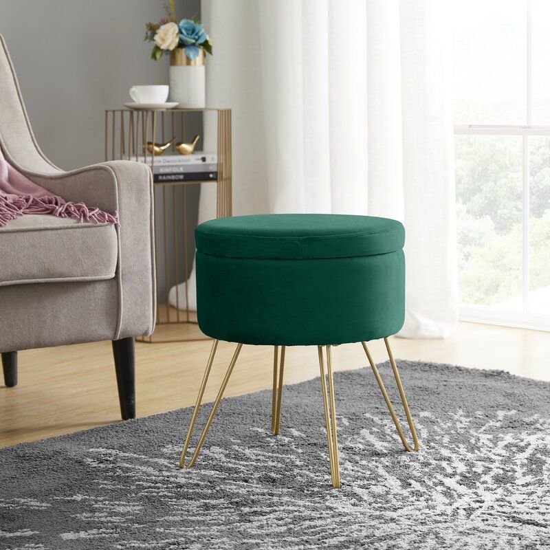 Elrosa Velvet Round Storage Ottoman thumbnail 2