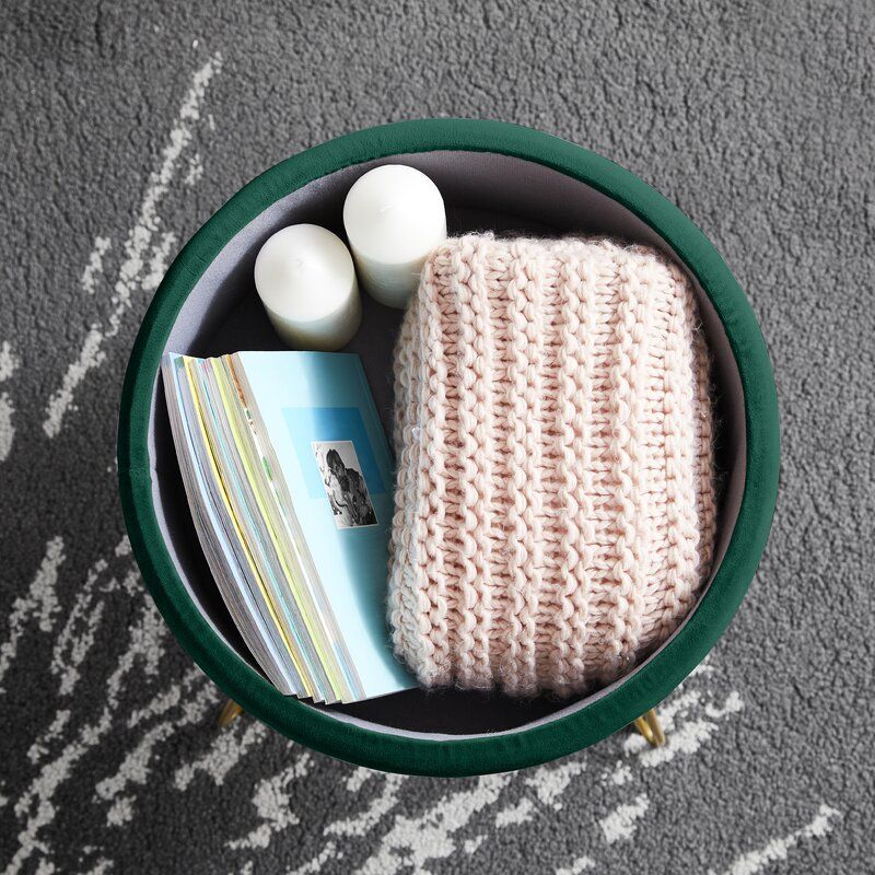 Elrosa Velvet Round Storage Ottoman thumbnail 4