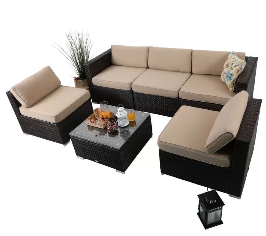 Soria Outdoor 6 Piece Rattan Sectional Seating Group thumbnail 3