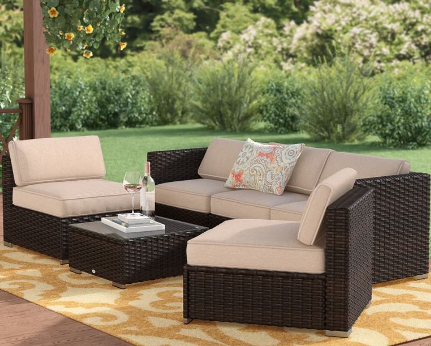 Soria Outdoor 6 Piece Rattan Sectional Seating Group thumbnail 5