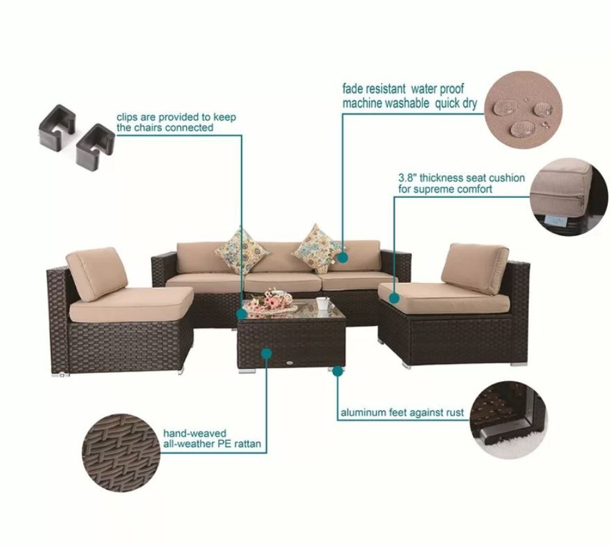 Soria Outdoor 6 Piece Rattan Sectional Seating Group2 thumbnail 4