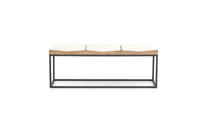 Iron Wood Bench With Boucle Fabric Seat thumbnail 2