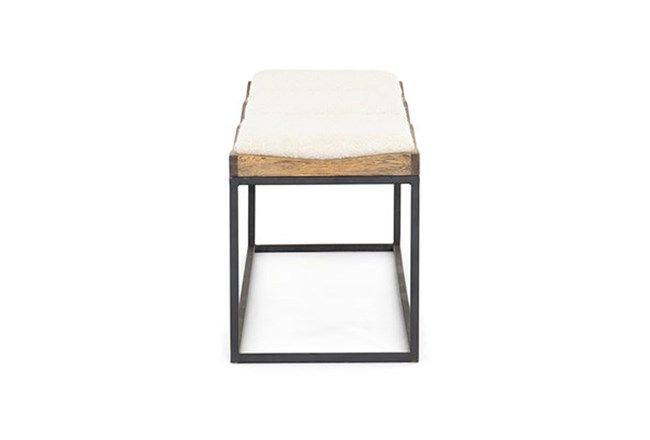 Iron Wood Bench With Boucle Fabric Seat thumbnail 3