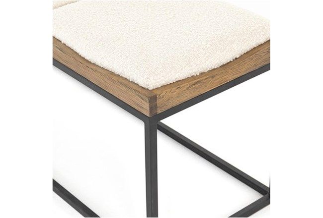Iron Wood Bench With Boucle Fabric Seat thumbnail 5
