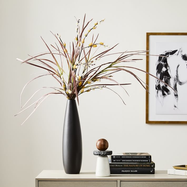 Pure Black Ceramic Vase & Faux Botanicals Arrangement Bundle thumbnail 2